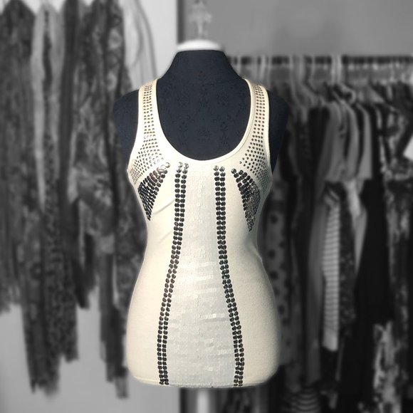 White Sequined Razorback Tank Top - Picture 1 of 2